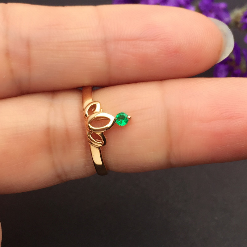 红18K金祖母绿戒指0.059ct