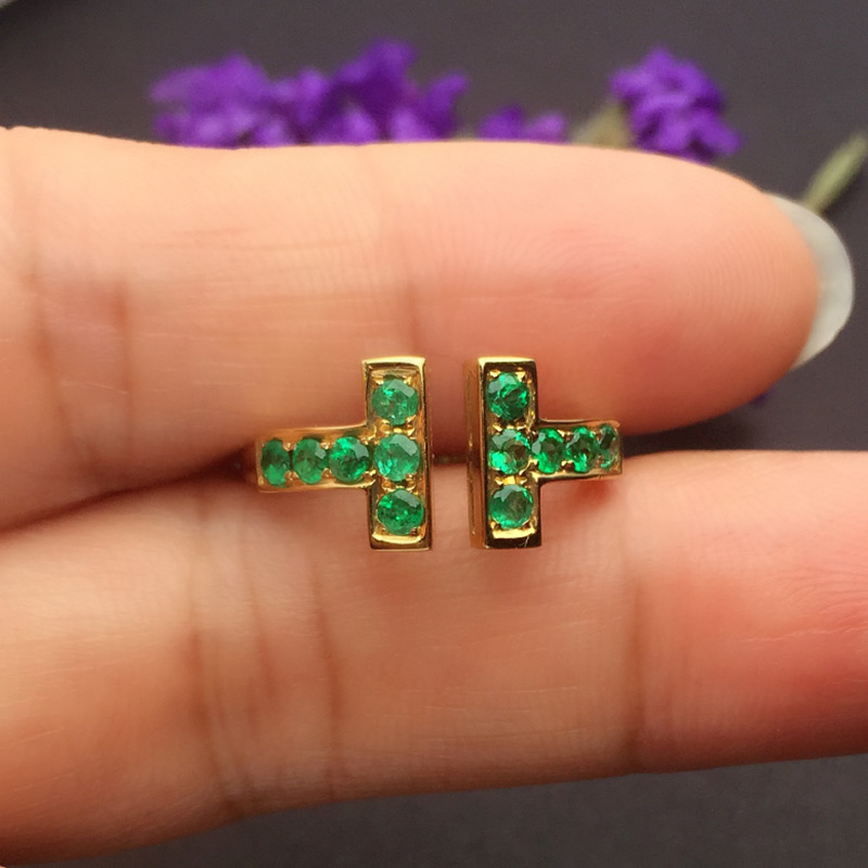 黄18K金祖母绿钻戒0.432ct/12p