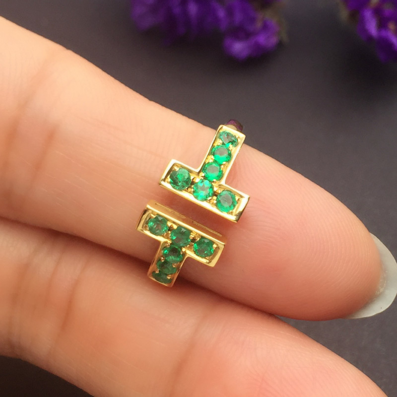 黄18K金祖母绿钻戒0.432ct/12p