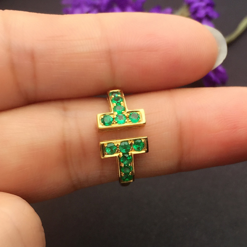 黄18K金祖母绿钻戒0.432ct/12p