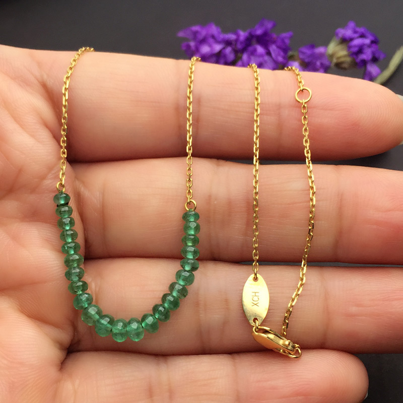 黄18K金祖母绿链牌4.124克拉/22粒
