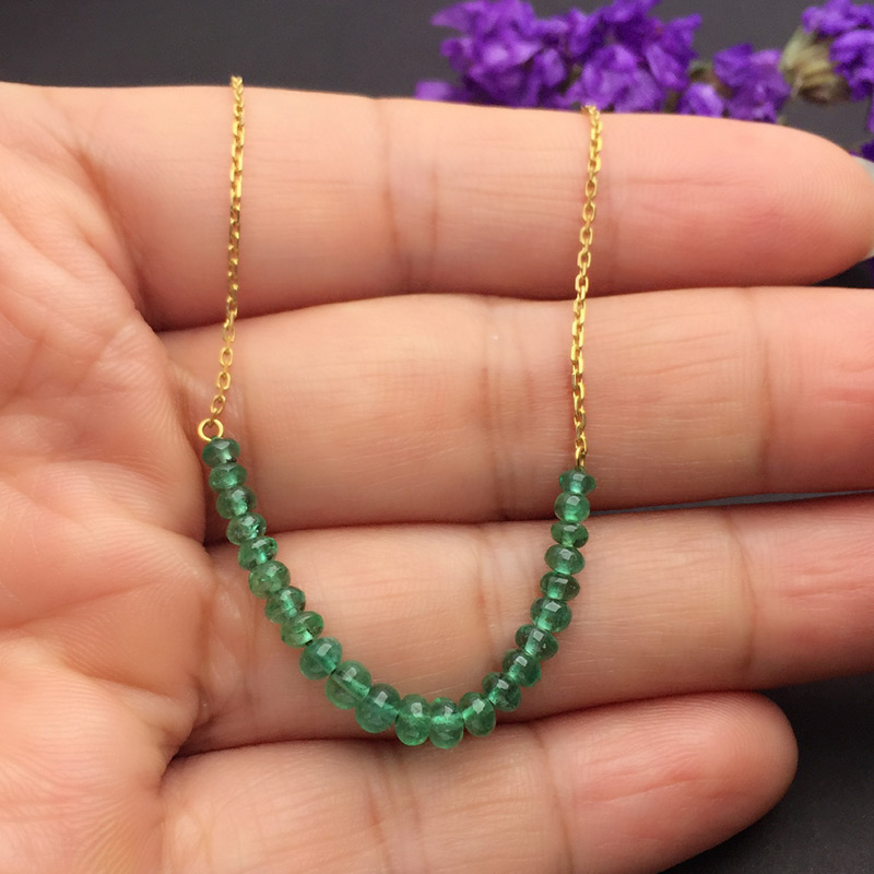 黄18K金祖母绿链牌4.124克拉/22粒