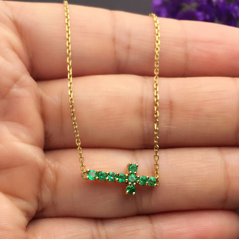 黄18K金祖母绿链牌0.361ct/9P