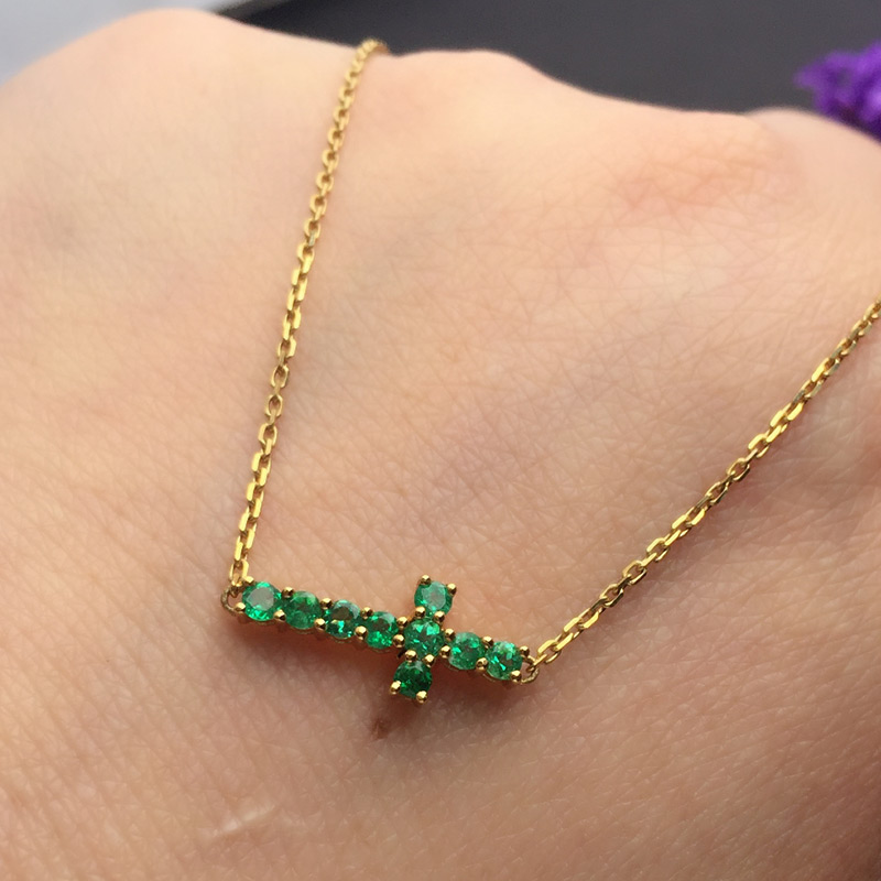 黄18K金祖母绿链牌0.361ct/9P