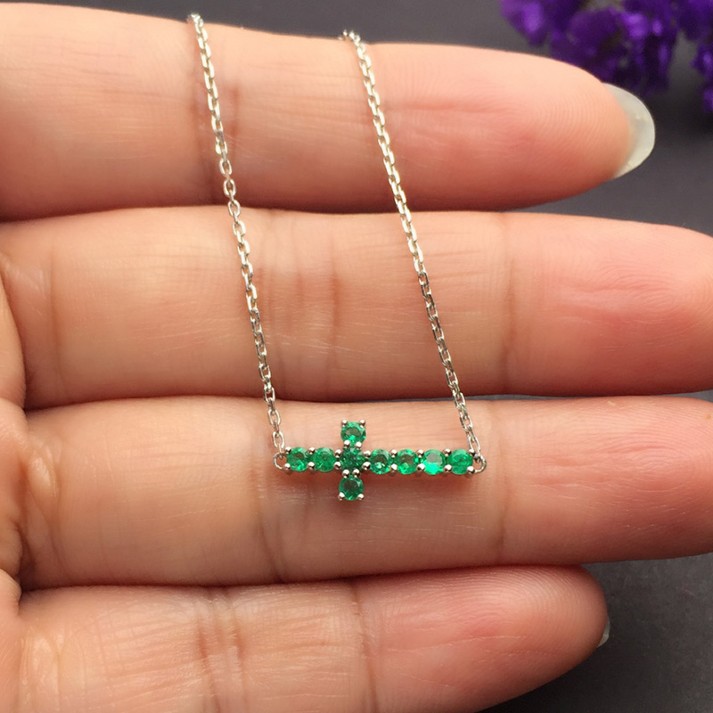 白18K金祖母绿链牌0.316ct/9P