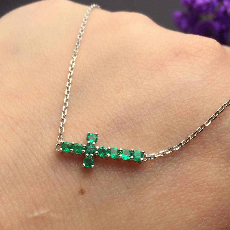 白18K金祖母绿链牌0.316ct/9P