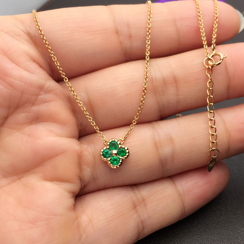 红18K金祖母绿链牌0.268克拉/4粒