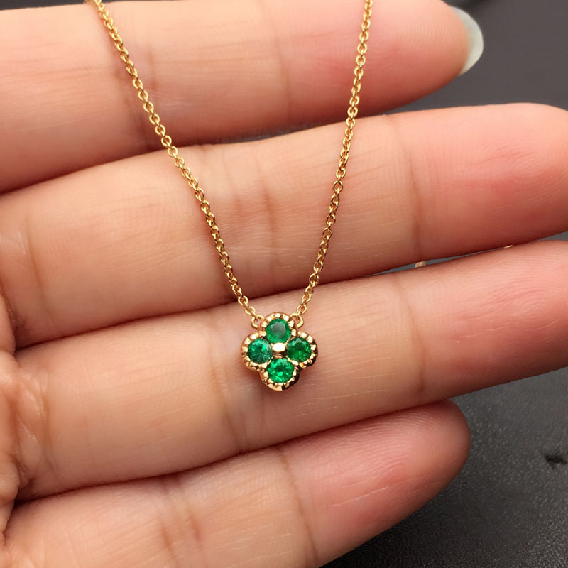 红18K金祖母绿链牌0.267克拉/4粒