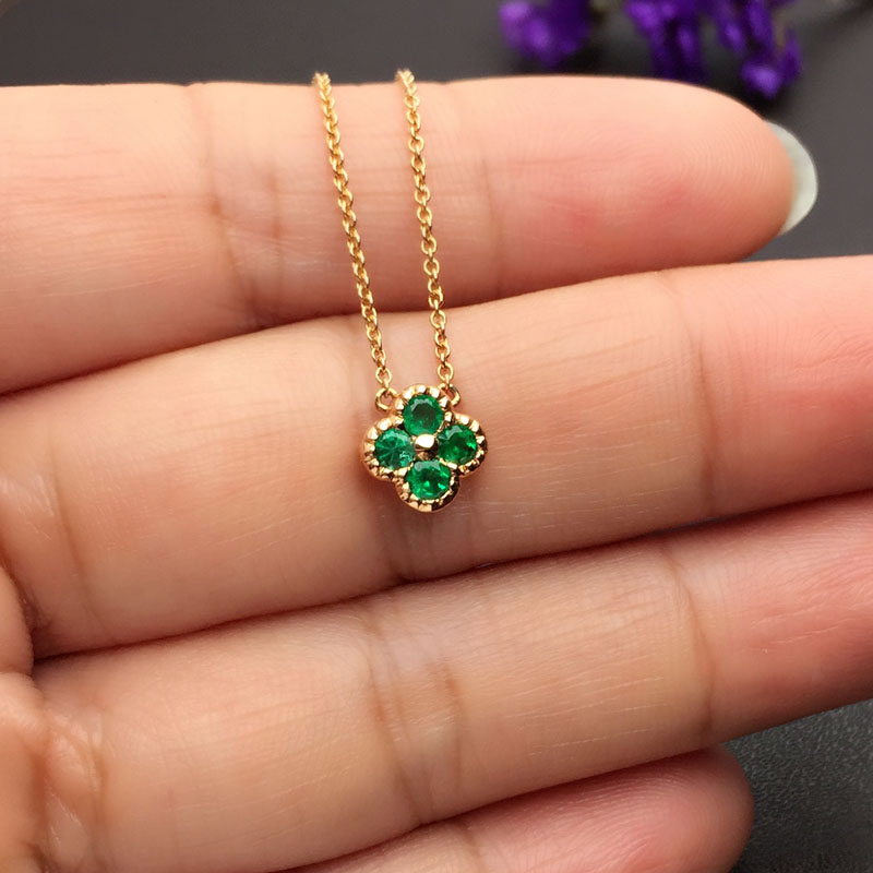 红18K金祖母绿链牌0.267克拉/4粒