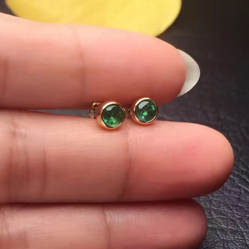 黄18K金祖母绿耳钉0.482克拉/2粒