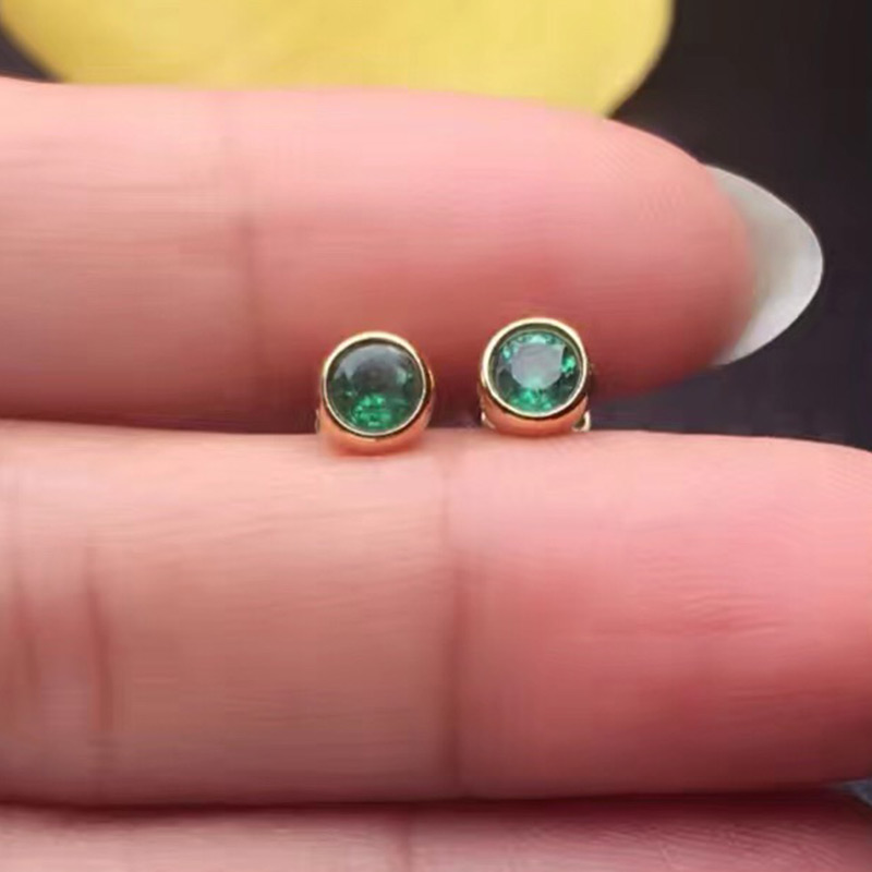 黄18K金祖母绿耳钉0.482克拉/2粒