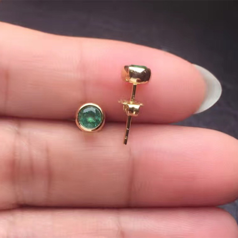 黄18K金祖母绿耳钉0.482克拉/2粒