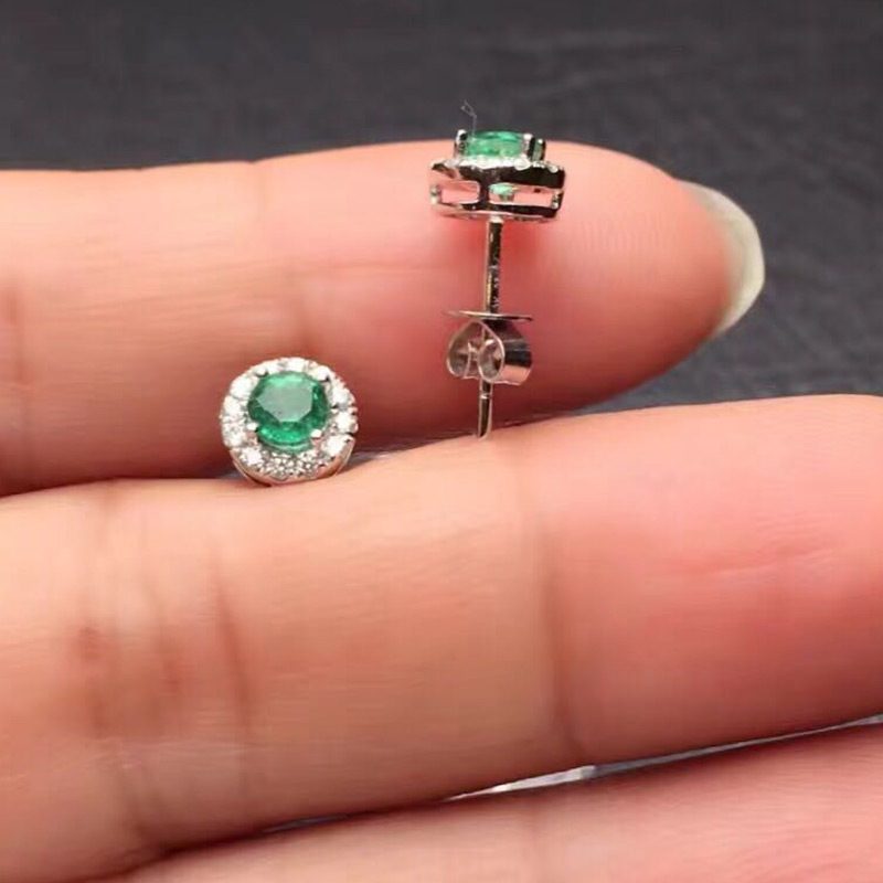 白18K金祖母绿耳钉0.616克拉/2粒