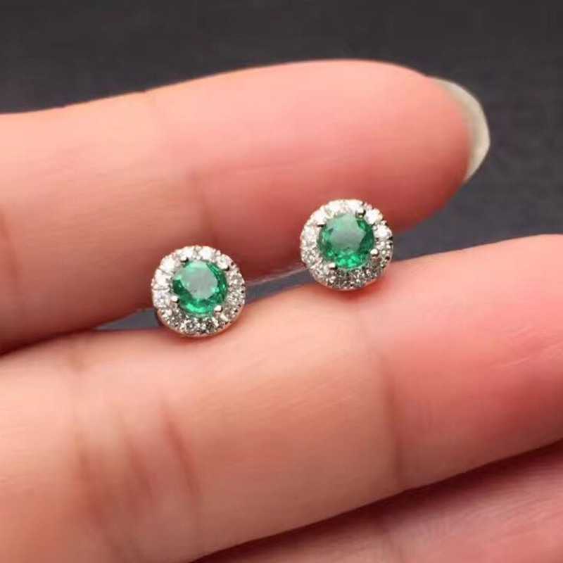 白18K金祖母绿耳钉0.616克拉/2粒