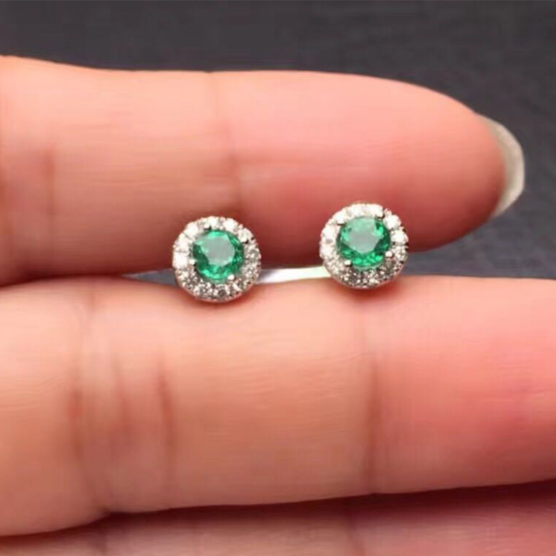 白18K金祖母绿耳钉0.616克拉/2粒