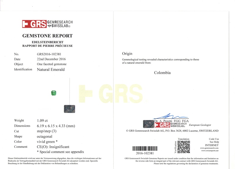 祖母绿裸石 木佐绿 1.09克拉 vivid muzo insignificant