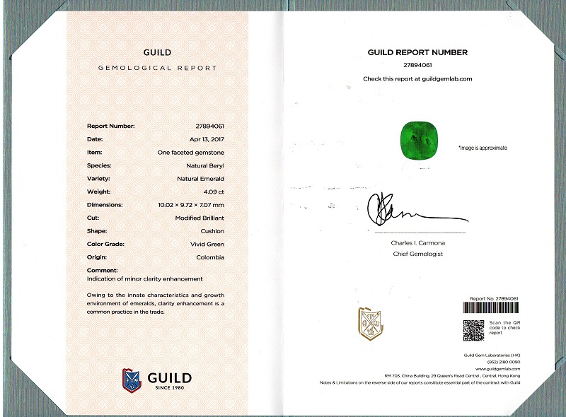 垫型祖母绿裸石4.09ct  哥伦比亚  INTENCE GREEN