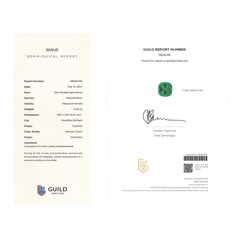 垫型祖母绿裸石2.00ct  哥伦比亚  INTENCE GREEN