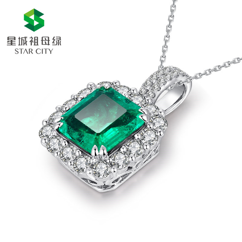 白18K祖母绿钻坠3.425ct