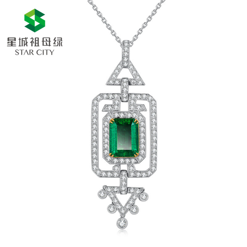 白18K祖母绿钻坠3.9ct