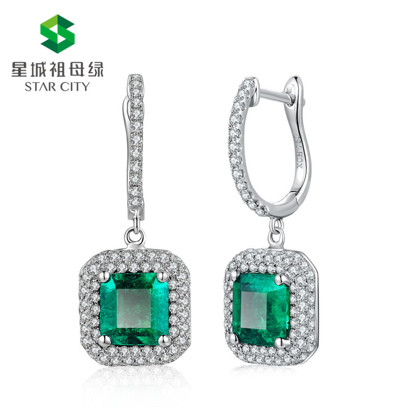 白18K祖母绿耳钉  主石：1.871克拉