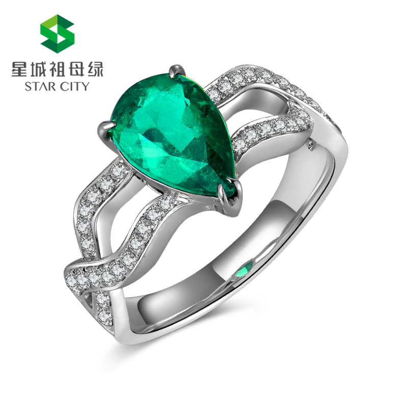 白18K金祖母绿钻戒1.336ct