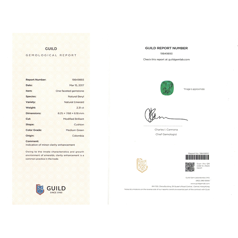 垫型祖母绿裸石2.31ct  哥伦比亚  MEDIUM GREEN