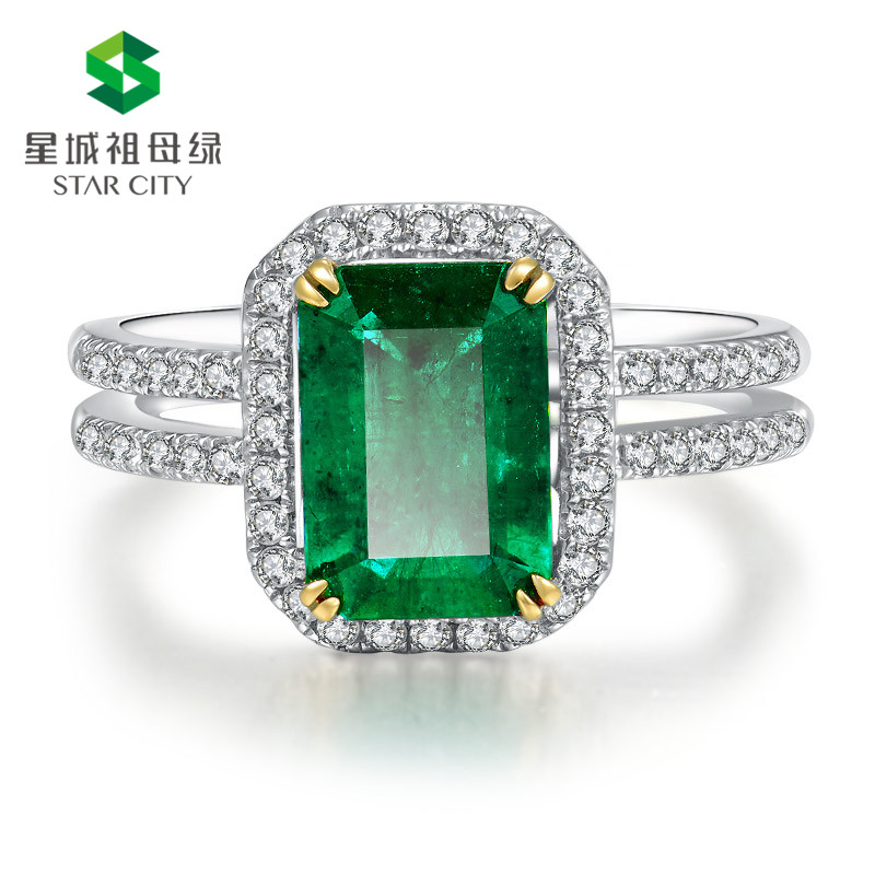 白18K金祖母绿钻石戒指1.71ct