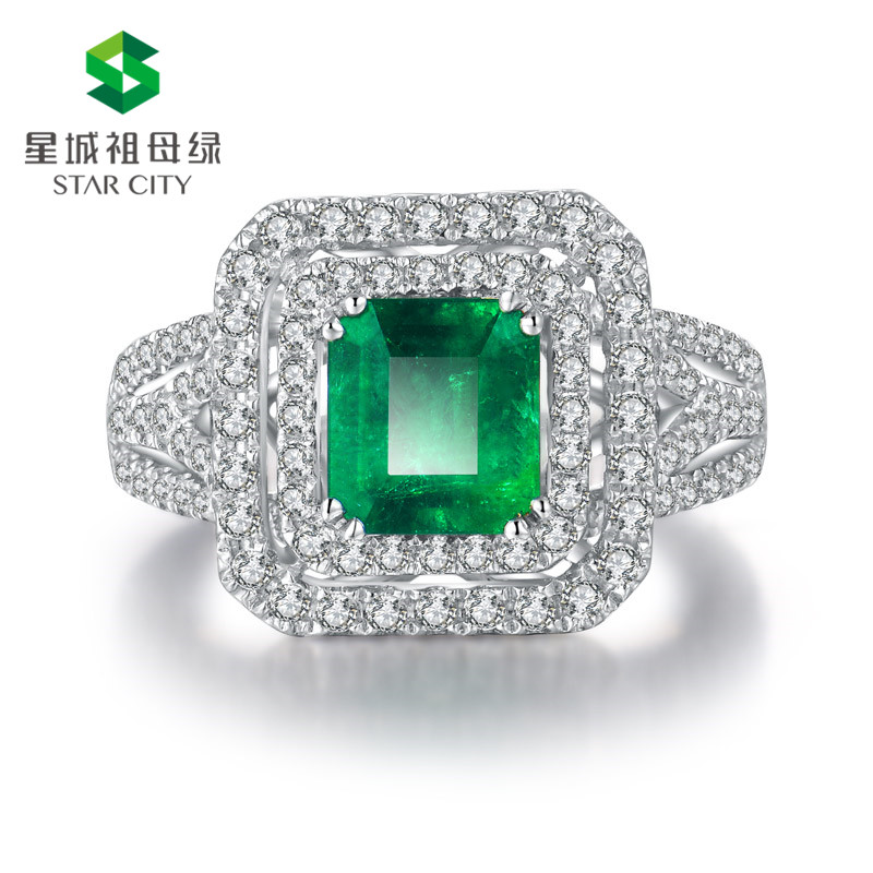 白18K祖母绿钻戒1.246ct