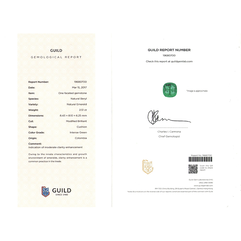 垫型祖母绿裸石2.51ct  哥伦比亚  INTENCE GREEN