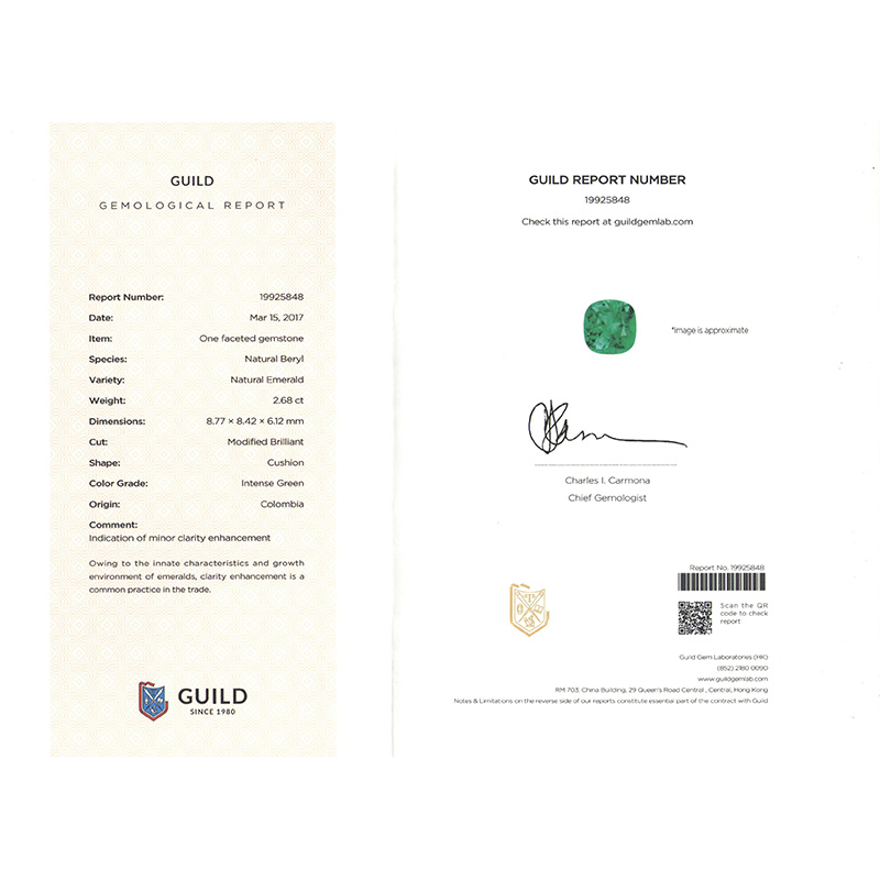 垫型祖母绿裸石2.68ct  哥伦比亚  INTENCE GREEN