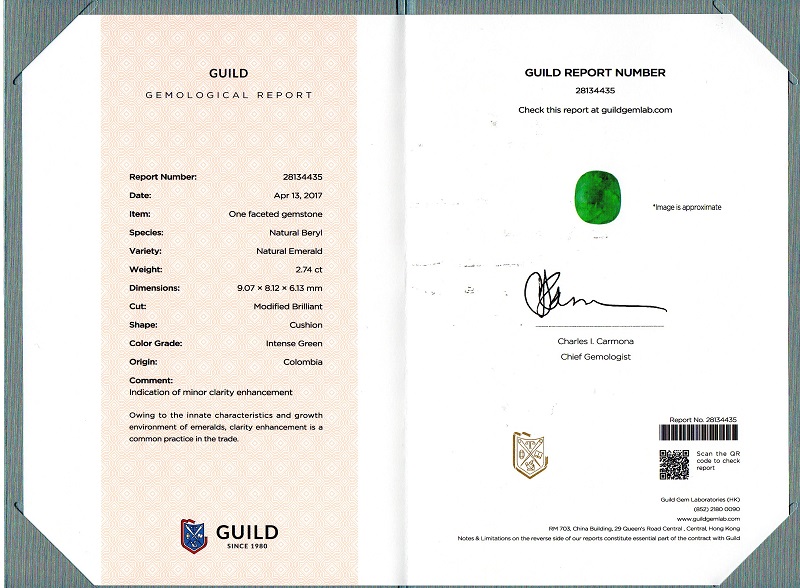 垫型祖母绿裸石2.74ct  哥伦比亚  MEDIUM GREEN