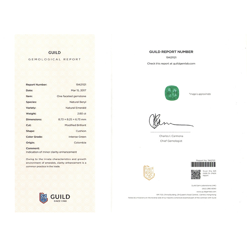 垫型祖母绿裸石2.80ct  哥伦比亚  INTENCE GREEN