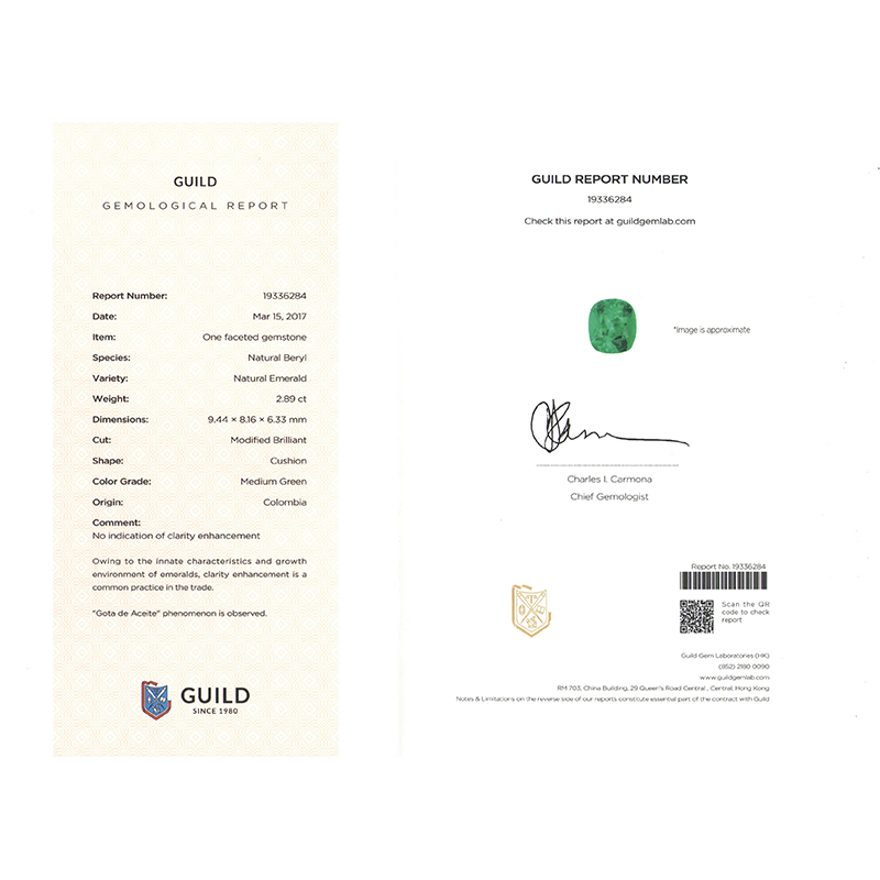 垫型祖母绿裸石2.89ct  哥伦比亚  MEDIUM GREEN