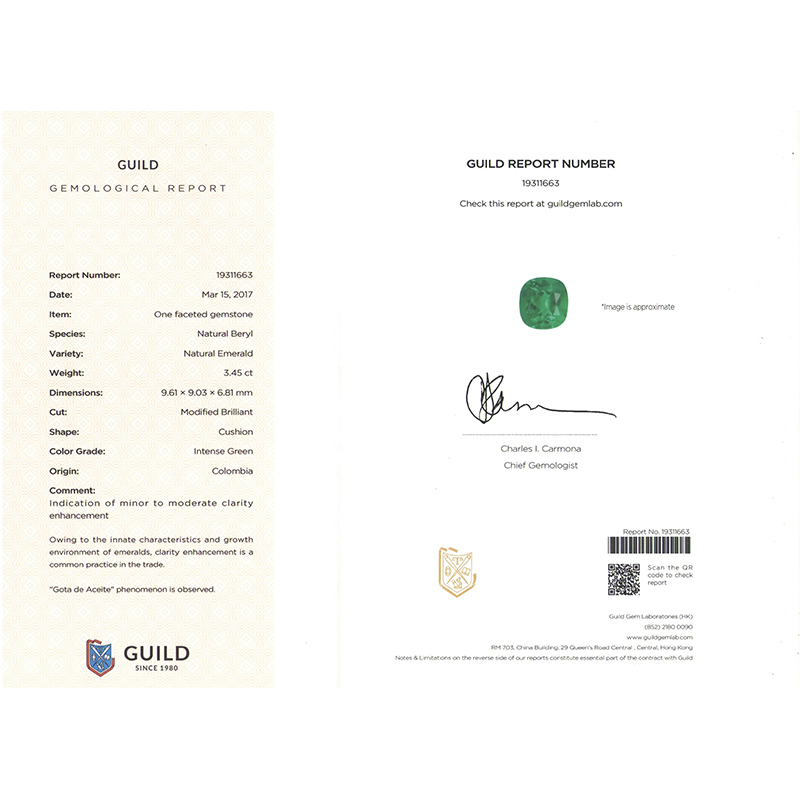 垫型祖母绿裸石3.45ct  哥伦比亚  INTENCE GREEN