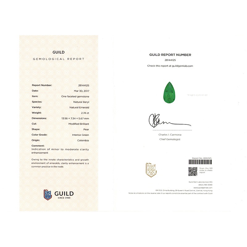 水滴刻面祖母绿裸石2.74ct  哥伦比亚  INTENCE GREEN