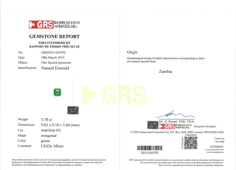 赞比亚 祖母绿裸石3.78克拉 GRS green Minor