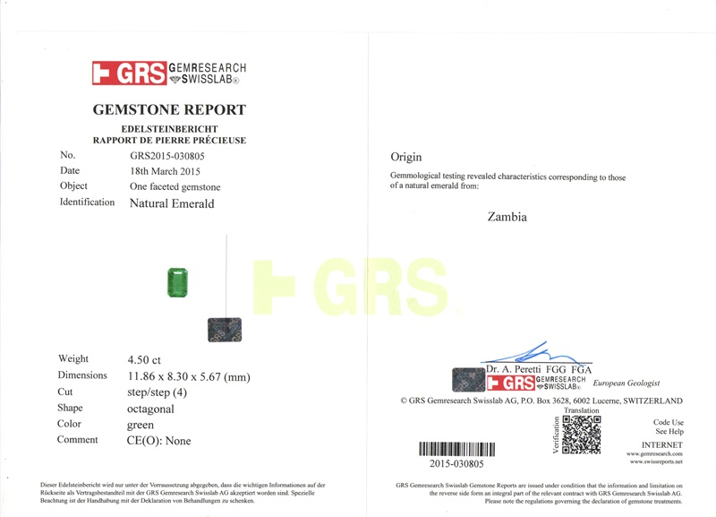 赞比亚 祖母绿裸石4.5克拉 GRS green None