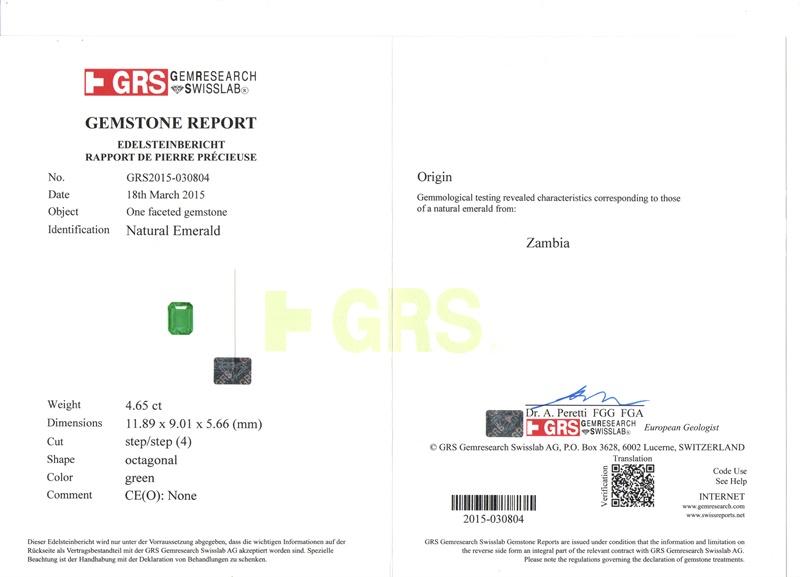 赞比亚 祖母绿裸石4.65克拉 GRS green None