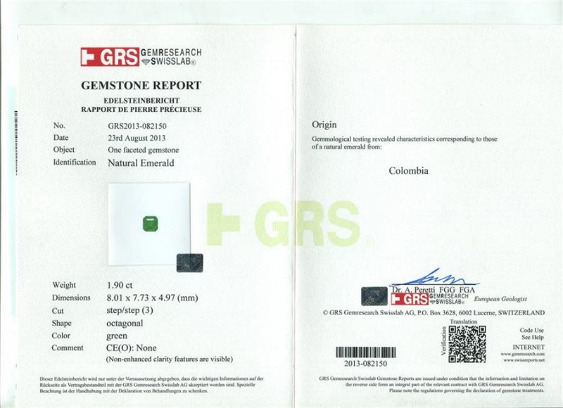 哥伦比亚 祖母绿裸石1.9克拉 GRS green None 无油