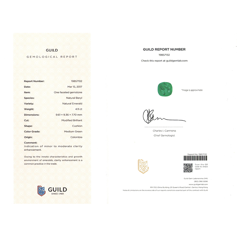 垫型祖母绿裸石4.11ct  哥伦比亚  MEDIUM GREEN