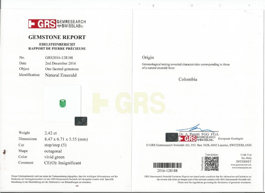 祖母绿裸石 2.421克拉 vivid green Insignificant