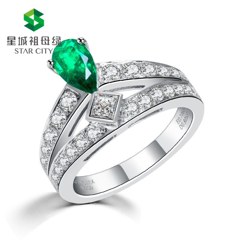 白18K祖母绿钻戒0.706ct