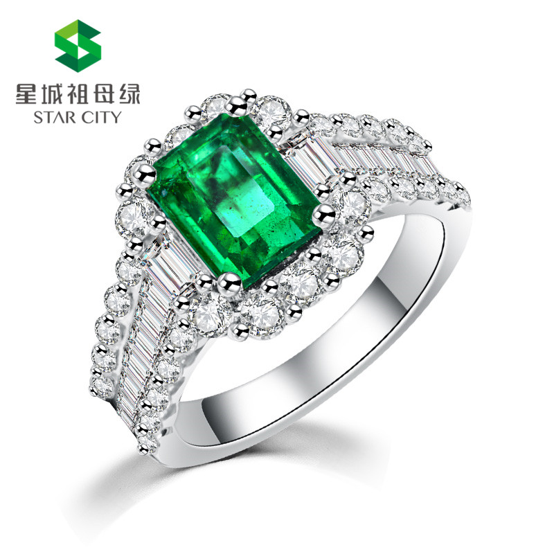 白18K金祖母绿钻戒1.17ct