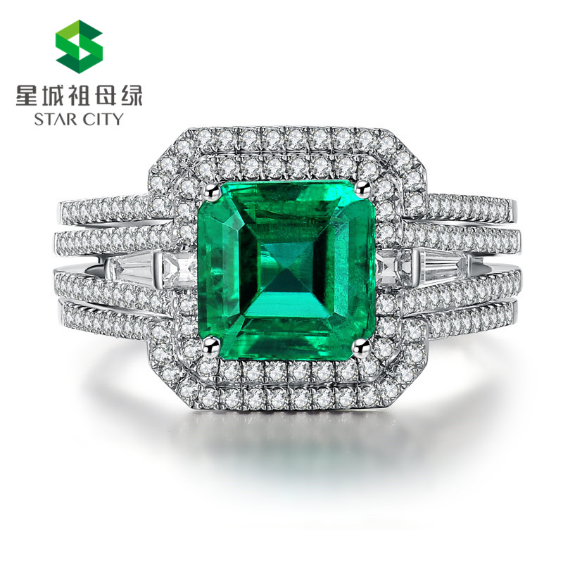 白18K金祖母绿钻戒2.132ct