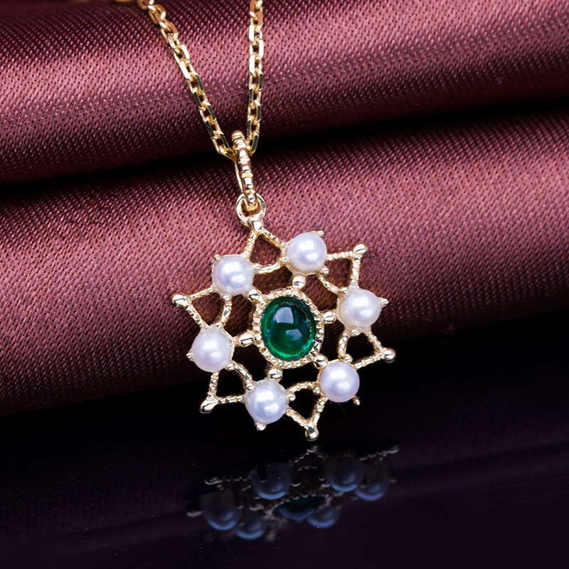 黄18K金祖母绿珍珠钻坠0.248ct