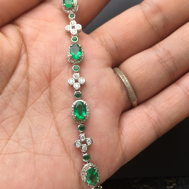 白18K金祖母绿手链1.628ct/5p 简约时尚宝石手链