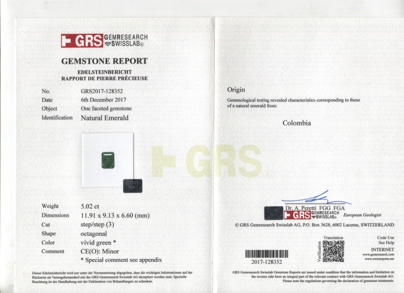 哥伦比亚 祖母绿裸石5.02克拉 GRS证书 muzo vivid green Minor