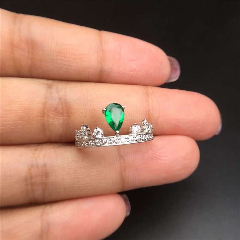 白18K祖母绿戒EM:0.442ct 水滴型皇冠戒指