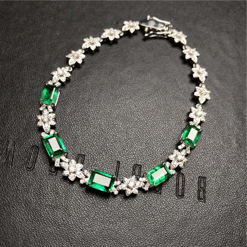 白18K金祖母绿手链4.409ct/5p